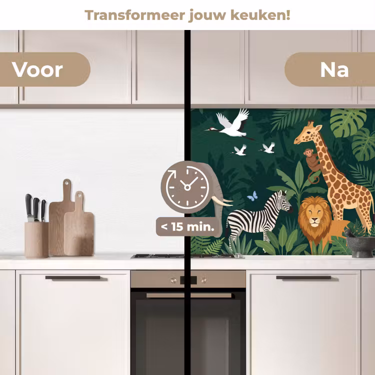 Tropisch - Jungle - Groen keuken achterwand 2 middel -voor-na2_NL