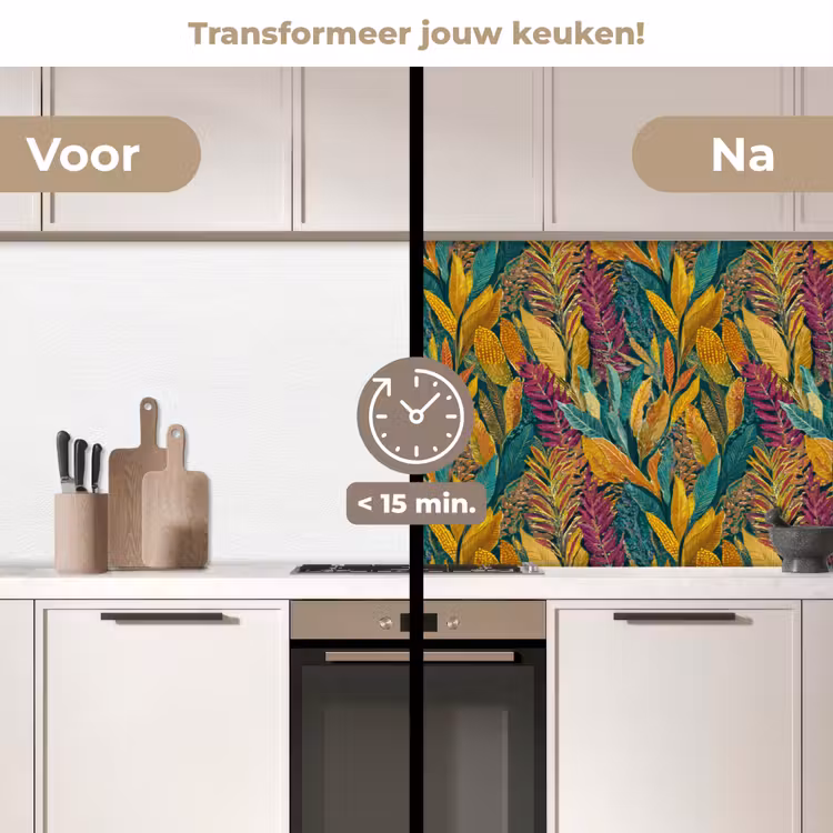 Tropische - Botanisch - Patroon - Kleurrijk - Exotisch keuken achterwand 2 middel 871 -voor-na2_NL