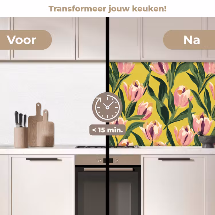 Tulpen - Botanisch - Geel keuken achterwand 2 middel 871 -voor-na2_NL