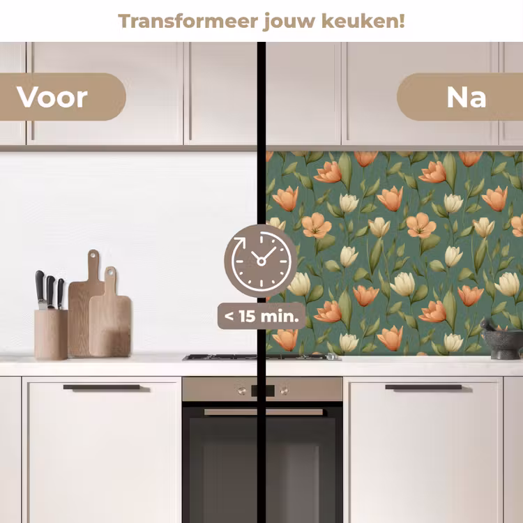 Tulpen - Botanisch - Groen keuken achterwand 2 middel 871 -voor-na2_NL