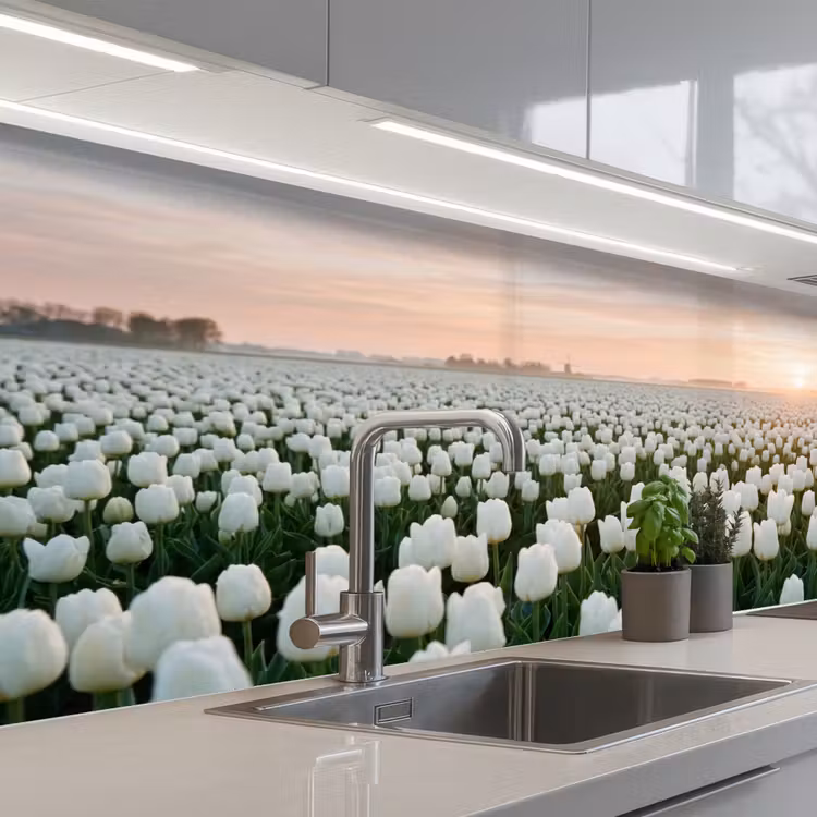 Tulpen - Landschap - Wit keuken achterwand 2 middel -3d_schuin