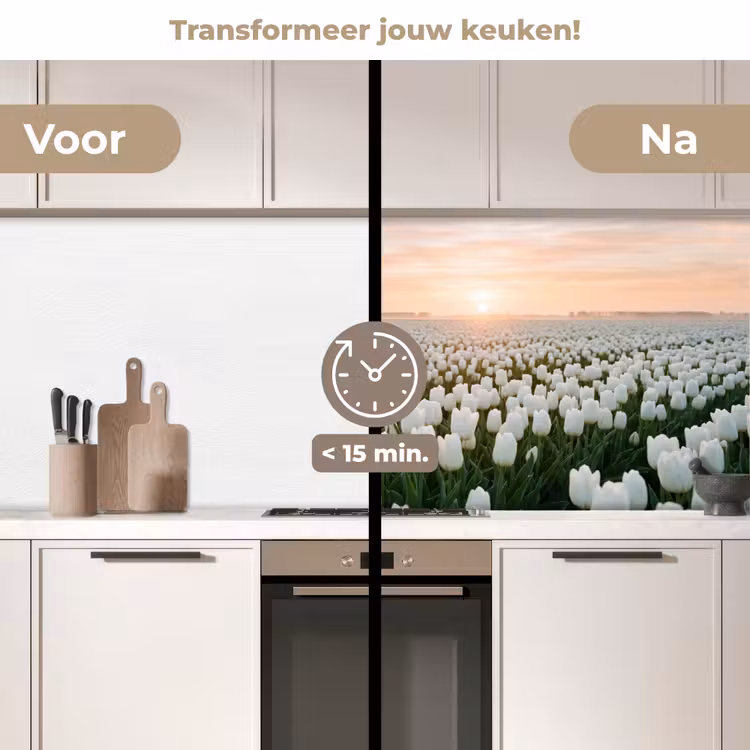 Tulpen - Landschap - Wit keuken achterwand 2 middel -voor-na2_NL
