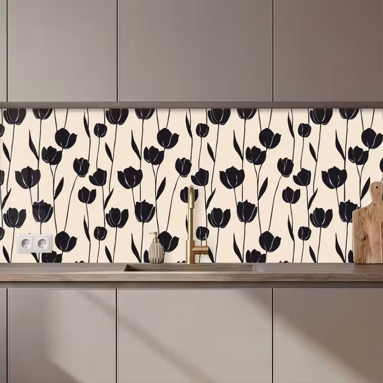Tulpen - Patroon - Zwart keuken achterwand 2 middel 871 zz_3dshopping