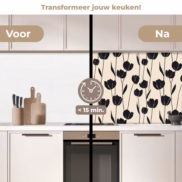 Tulpen - Patroon - Zwart keuken achterwand 2 middel 871 -voor-na2_NL