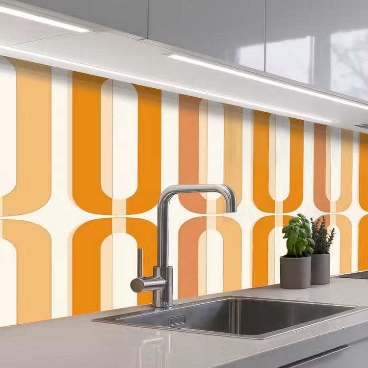 U-vorm - Retro - Oranje keuken achterwand 2 middel 871 -3d_schuin