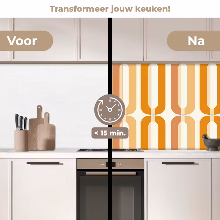 U-vorm - Retro - Oranje keuken achterwand 2 middel 871 -voor-na2_NL