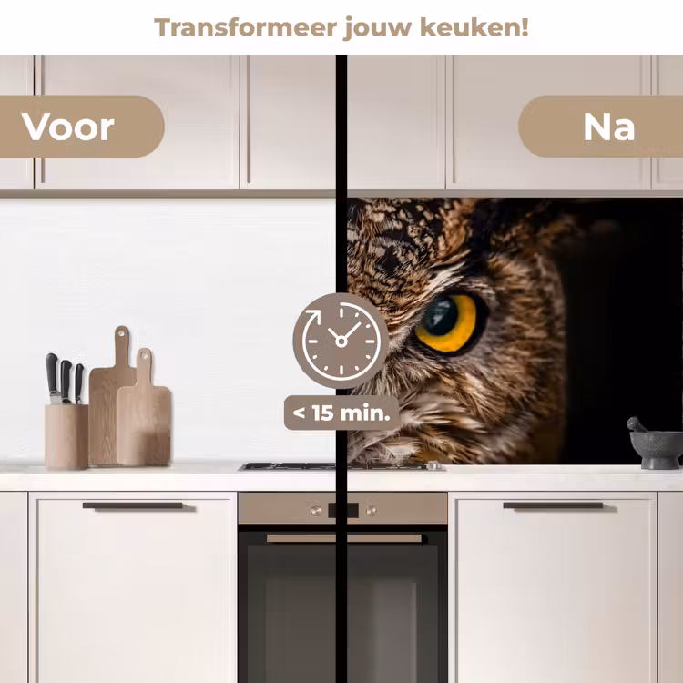 Uil - Dier - Oranje keuken achterwand 2 middel -voor-na2_NL