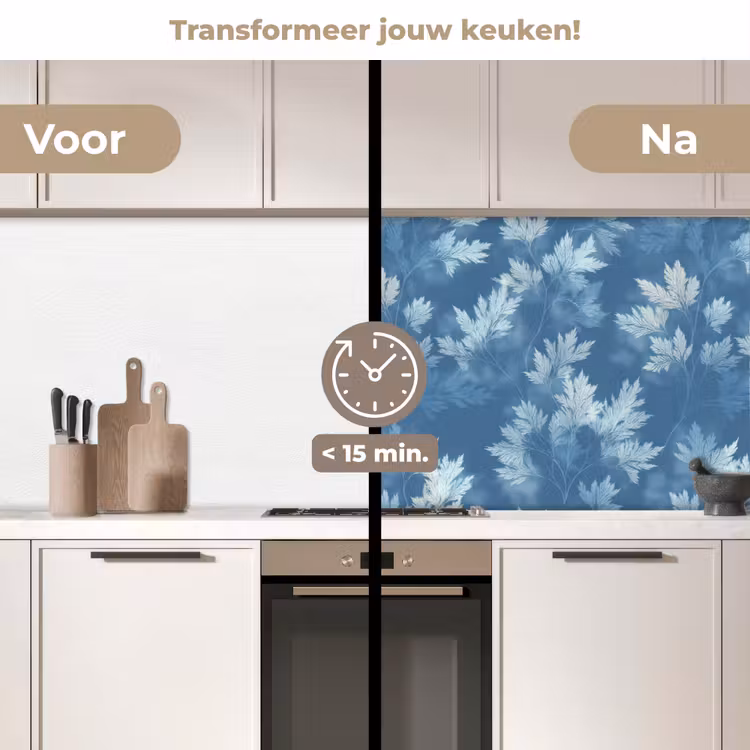 Varen - Botanisch - Patroon - Grijsblauw keuken achterwand 2 middel 871 -voor-na2_NL