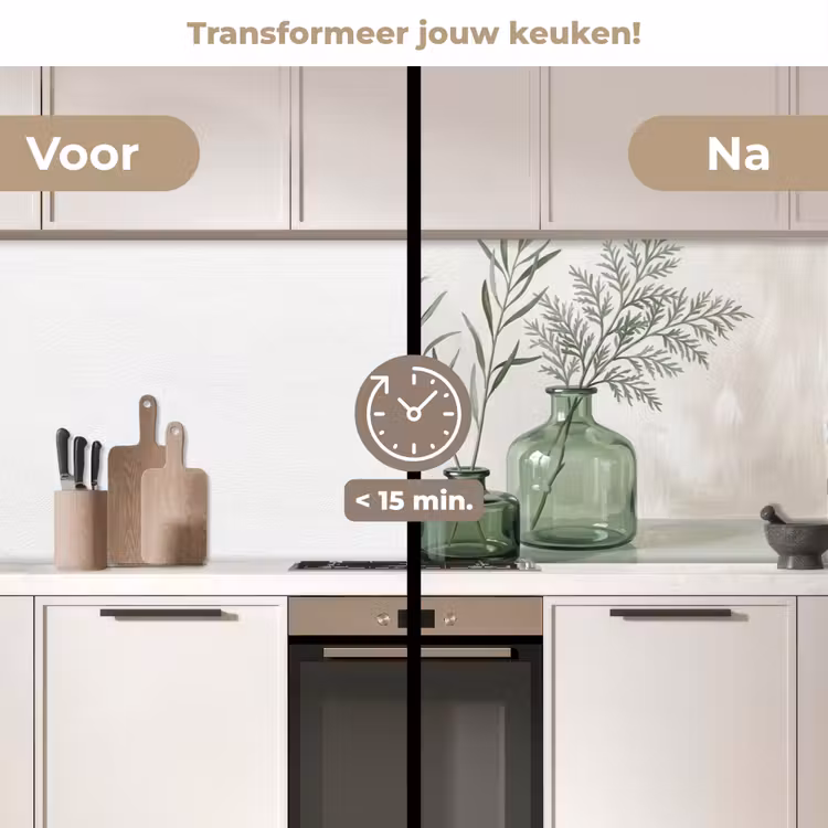 Vazen - Bladeren - Groen keuken achterwand 2 middel -voor-na2_NL