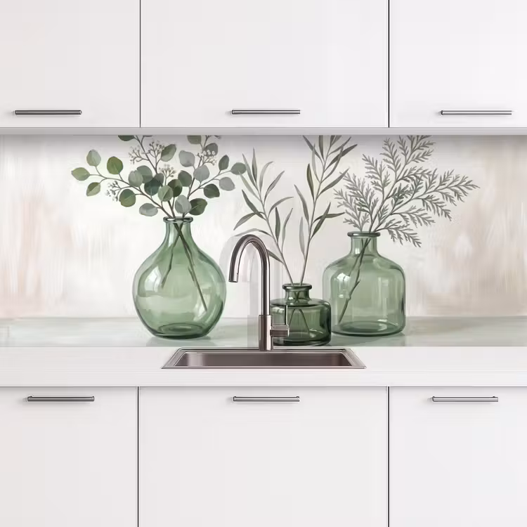 Vazen - Bladeren - Groen keuken achterwand 2 middel -3d