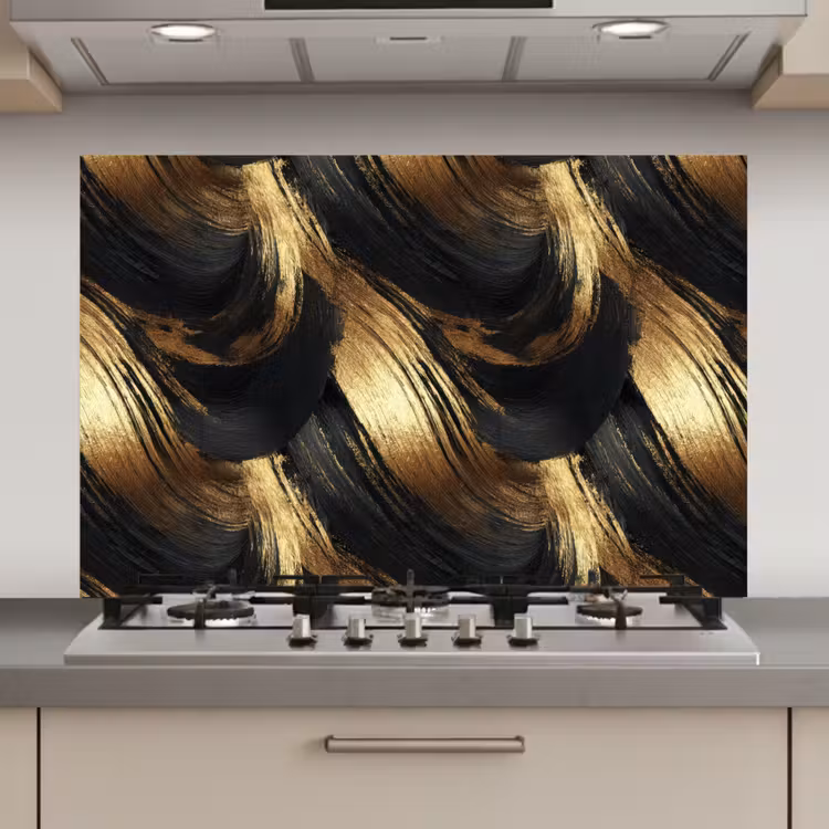 Verfstreken - Abstract - Goud - Zwart keuken achterwand spatscherm klein 900 -3d_website