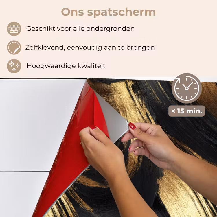 Verfstreken - Abstract - Goud - Zwart keuken achterwand spatscherm klein 900 -spatscherm_NL