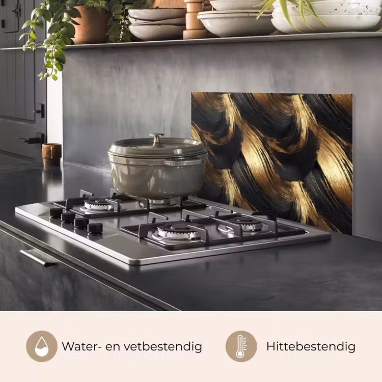 Verfstreken - Abstract - Goud - Zwart keuken achterwand spatscherm klein 900 -usp_NL