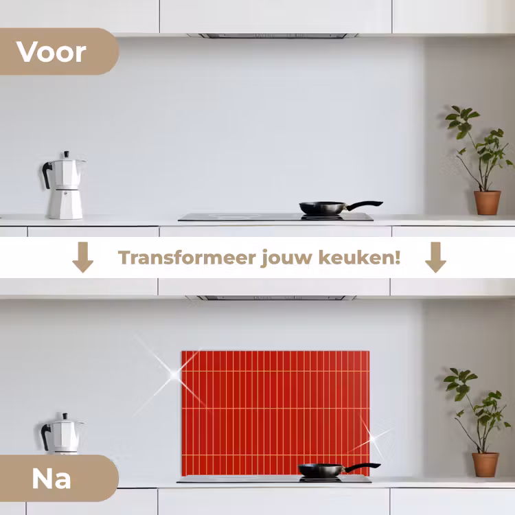 Verticaal - Wandtegel - Helderrood keuken achterwand spatscherm klein 900 -voor_na_NL