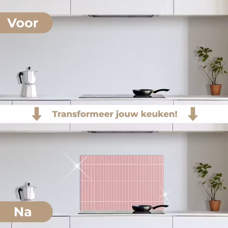 Verticaal - Wandtegel - Lichtroze keuken achterwand spatscherm klein 900 -voor_na_NL