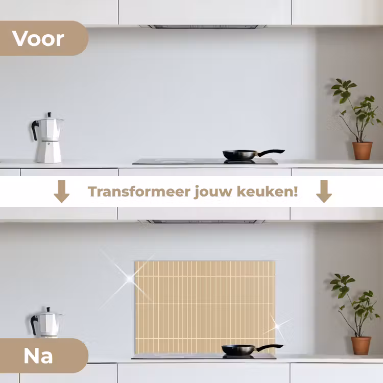 Verticaal - Wandtegel - Zand - Beige keuken achterwand spatscherm klein 900 -voor_na_NL