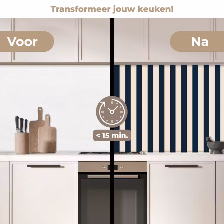 Verticale strepen - Blauw - Crème keuken achterwand 2 middel 871 -voor-na2_NL
