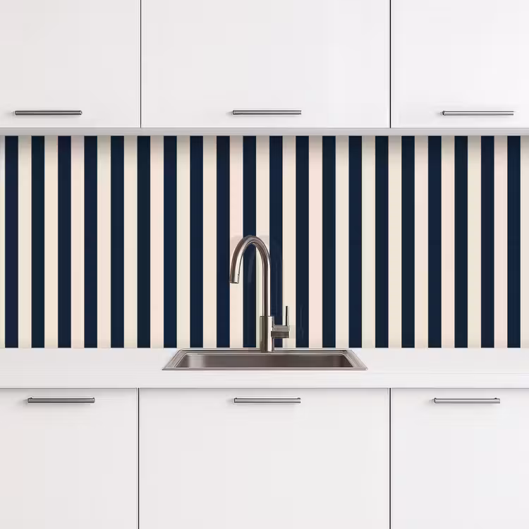 Verticale strepen - Blauw - Crème keuken achterwand 2 middel 871 -3d