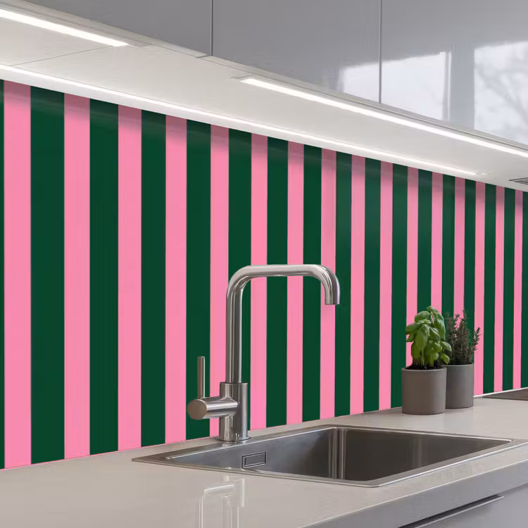 Verticale strepen - Groen - Roze keuken achterwand 2 middel 871 -3d_schuin