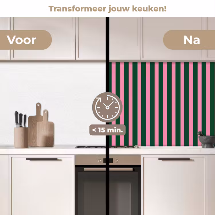 Verticale strepen - Groen - Roze keuken achterwand 2 middel 871 -voor-na2_NL