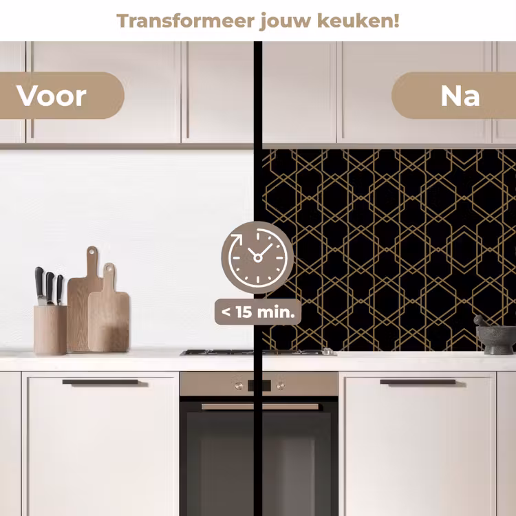 Verweven - Zeshoeken - Zwart - Goud keuken achterwand 2 middel 871 -voor-na2_NL