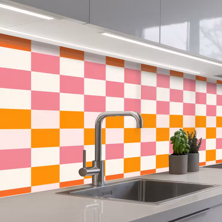 Vierkant - Patroon - Oranje keuken achterwand 2 middel 871 -3d_schuin