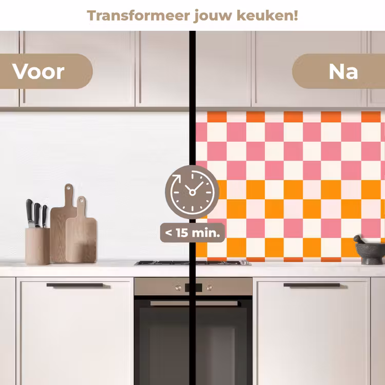 Vierkant - Patroon - Oranje keuken achterwand 2 middel 871 -voor-na2_NL