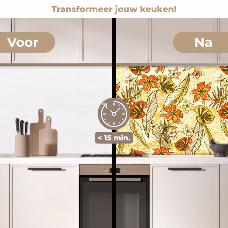 Vintage - Bloemen - Bladeren - Hawaii - Patroon keuken achterwand 2 middel 871 -voor-na2_NL