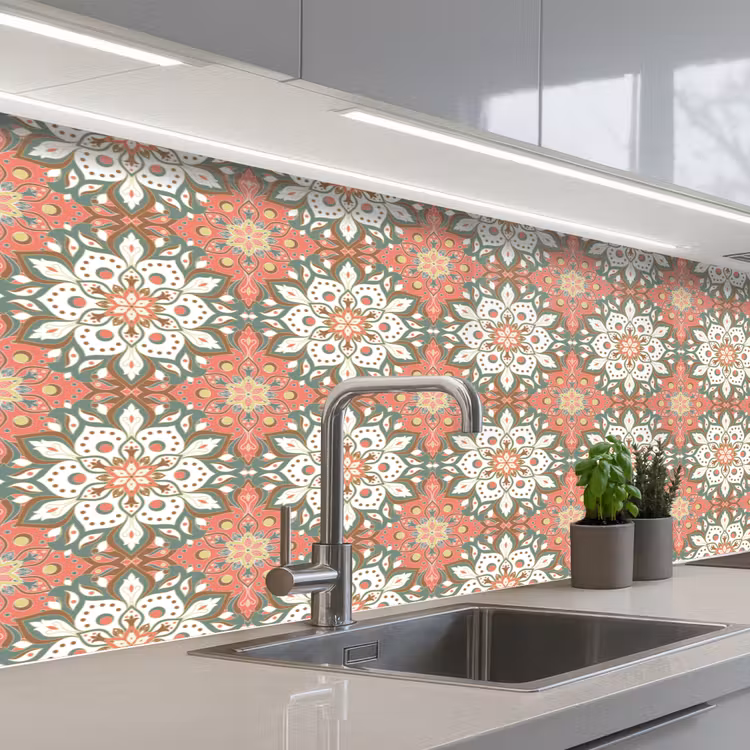 Vintage - Bloemen - Mandala - Patronen keuken achterwand 2 middel 871 -3d_schuin