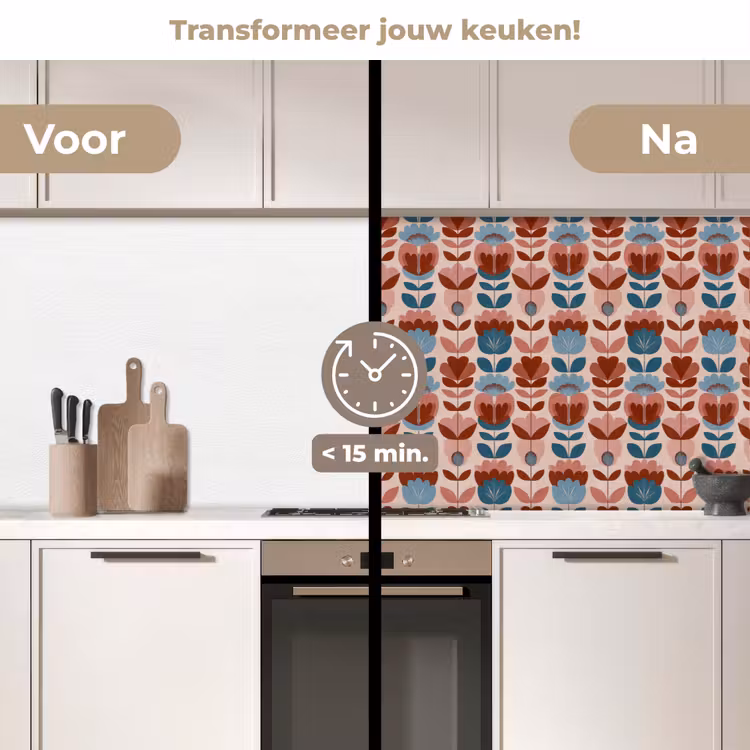 Vintage - Motief - Kleurrijk keuken achterwand 2 middel 871 -voor-na2_NL