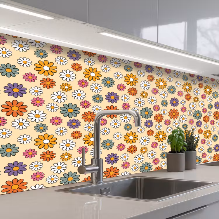 Vintage - Patronen - Bloem - Planten keuken achterwand 2 middel 871 -3d_schuin
