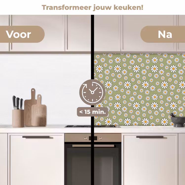 Vintage - Patronen - Bloemen - Madelief keuken achterwand 2 middel 871 -voor-na2_NL