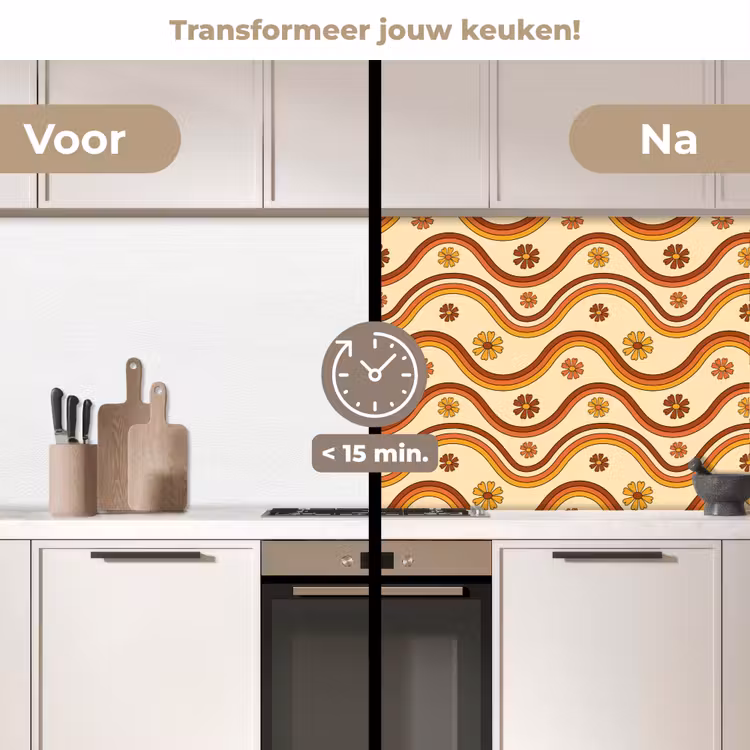 Vintage - Patronen - Bloemen - Regenboog keuken achterwand 2 middel 871 -voor-na2_NL