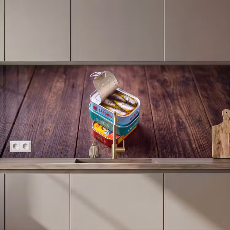 Keuken achterwand - Vis - Blikjes - Keuken - Vis - Blikjes - Keuken keuken achterwand 2 middel zz_3dshopping