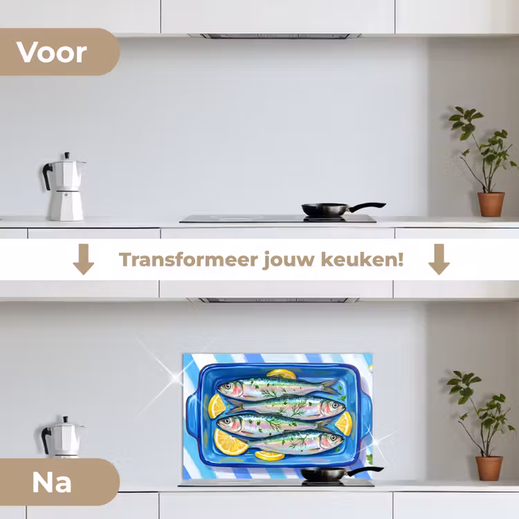 Vis - Citroen - Kruiden - Eten - Blauw keuken achterwand spatscherm klein -voor_na_NL