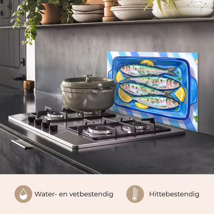 Vis - Citroen - Kruiden - Eten - Blauw keuken achterwand spatscherm klein -usp_NL