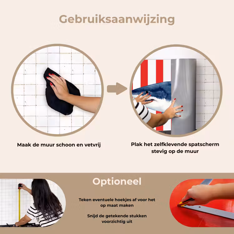 Vis - Haai - Zee - Illustratie - Blauw keuken achterwand spatscherm klein -gebruiksaanwijzing_NL