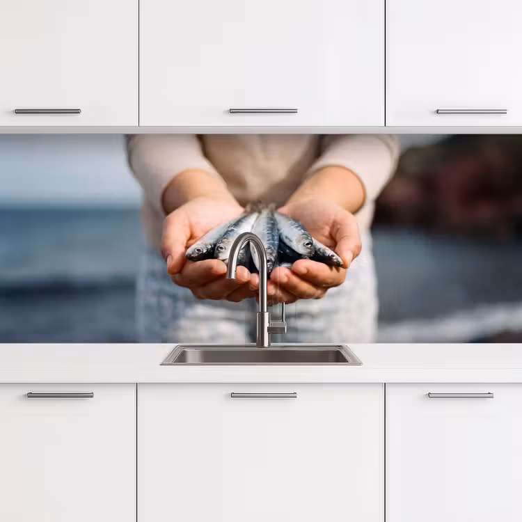 Keuken achterwand - Vis - Handen - Natuur - Vis - Handen - Natuur keuken achterwand 2 middel