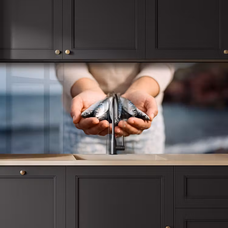 Keuken achterwand - Vis - Handen - Natuur - Vis - Handen - Natuur keuken achterwand 2 middel