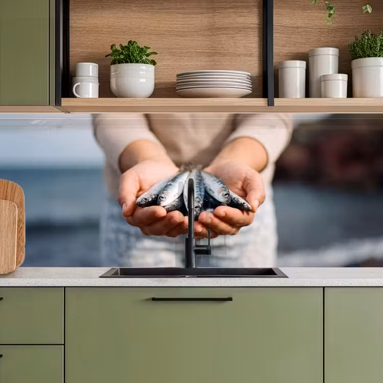 Keuken achterwand - Vis - Handen - Natuur - Vis - Handen - Natuur keuken achterwand 2 middel