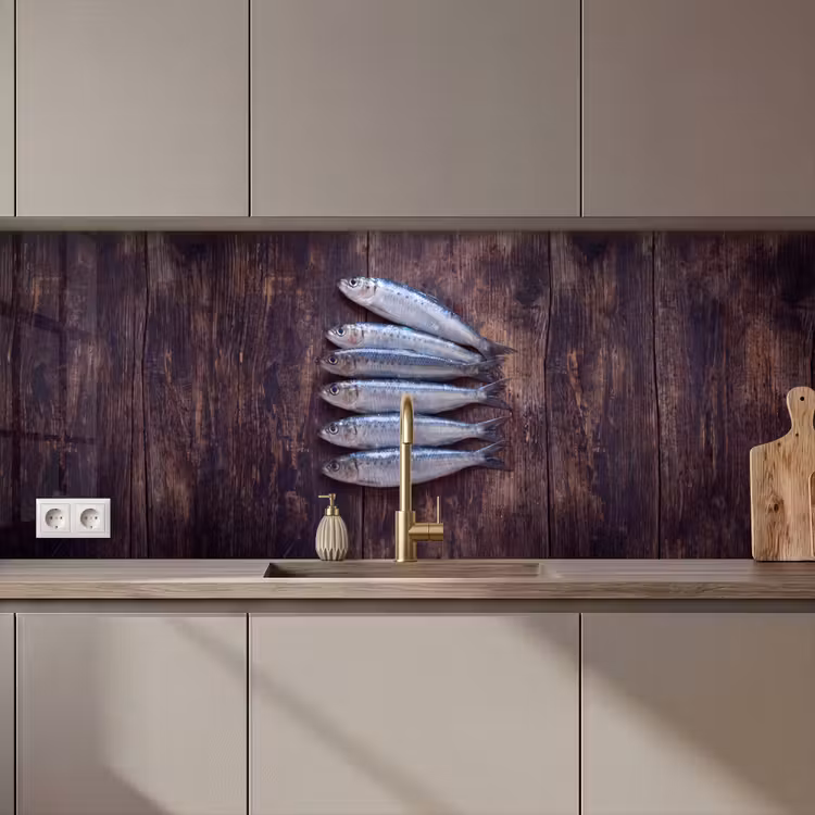 Keuken achterwand - Vis - Hout - Eten - Vis - Hout - Eten keuken achterwand 2 middel zz_3dshopping