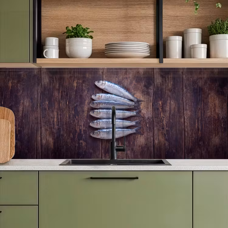Keuken achterwand - Vis - Hout - Eten - Vis - Hout - Eten keuken achterwand 2 middel