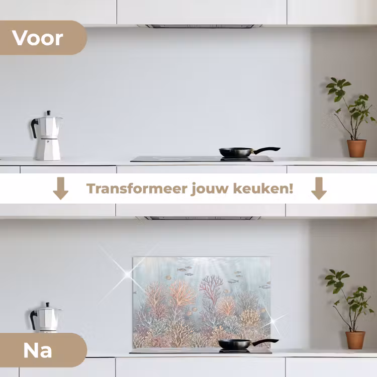 Vis - Koraal - Oceaan - Illustratie - Onderwater keuken achterwand spatscherm klein -voor_na_NL