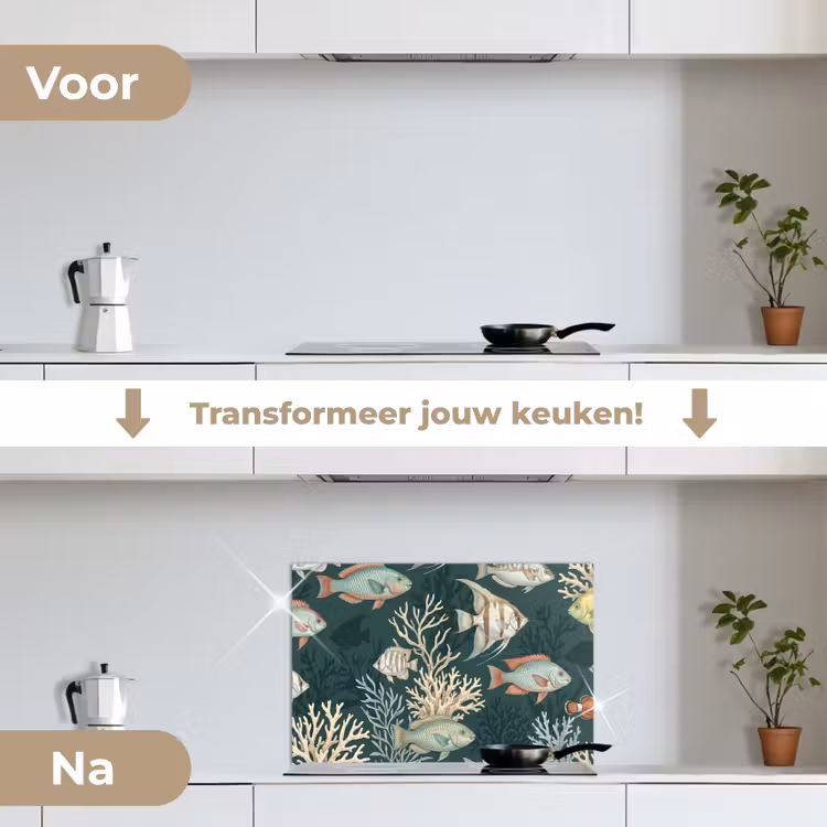 Vis - Koraal - Onderwater - Illustratie keuken achterwand spatscherm klein -voor_na_NL