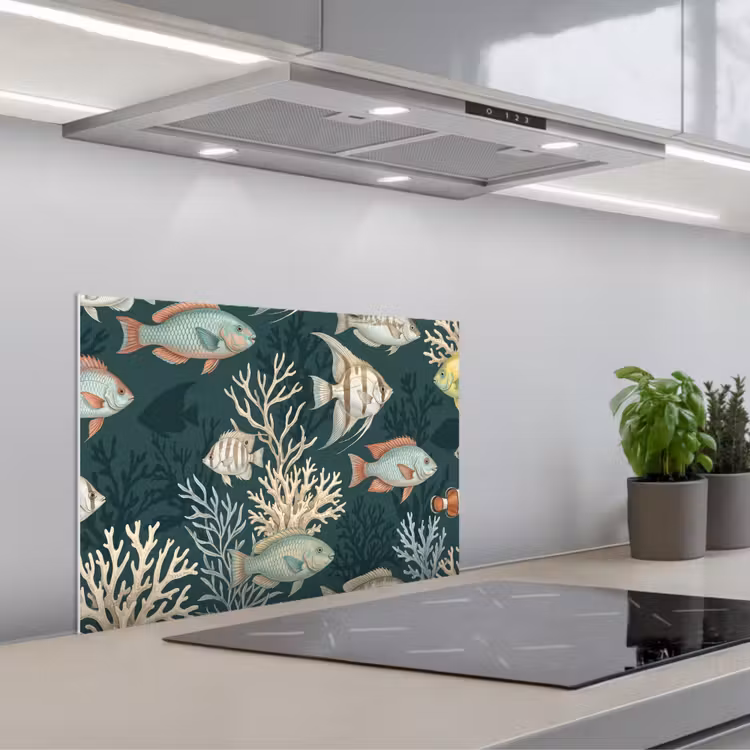 Vis - Koraal - Onderwater - Illustratie keuken achterwand spatscherm klein -3d_schuin