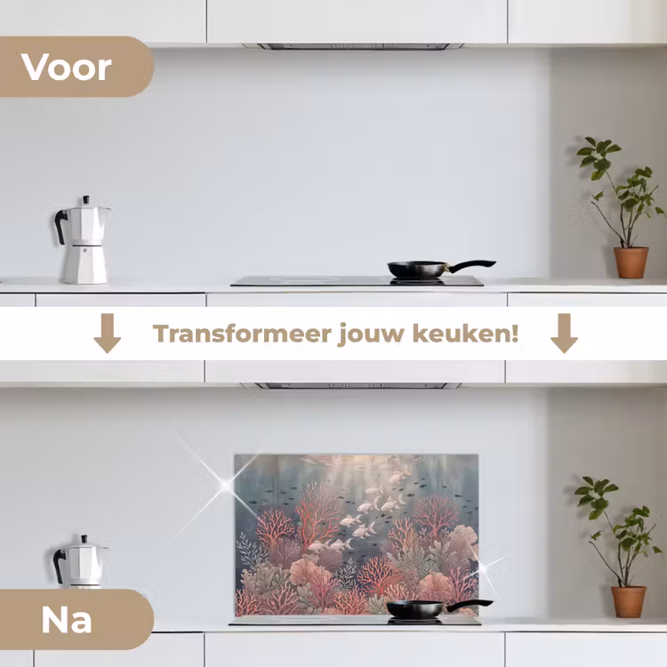 Vis - Koraal - Onderwater - Illustratie - Vintage keuken achterwand spatscherm klein -voor_na_NL