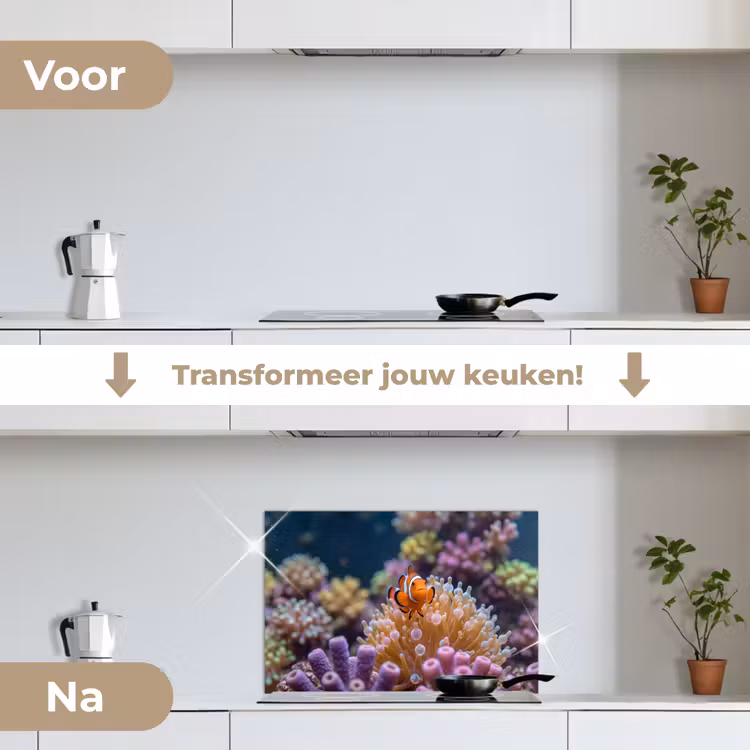 Vis - Koraal - Onderwater - Oranje - Dieren keuken achterwand spatscherm klein -voor_na_NL