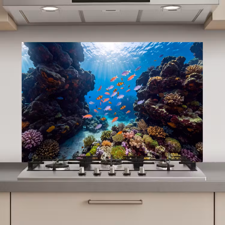 Vis - Koraalrif - Onderwater - Levendig - Blauw keuken achterwand spatscherm klein -3d_website