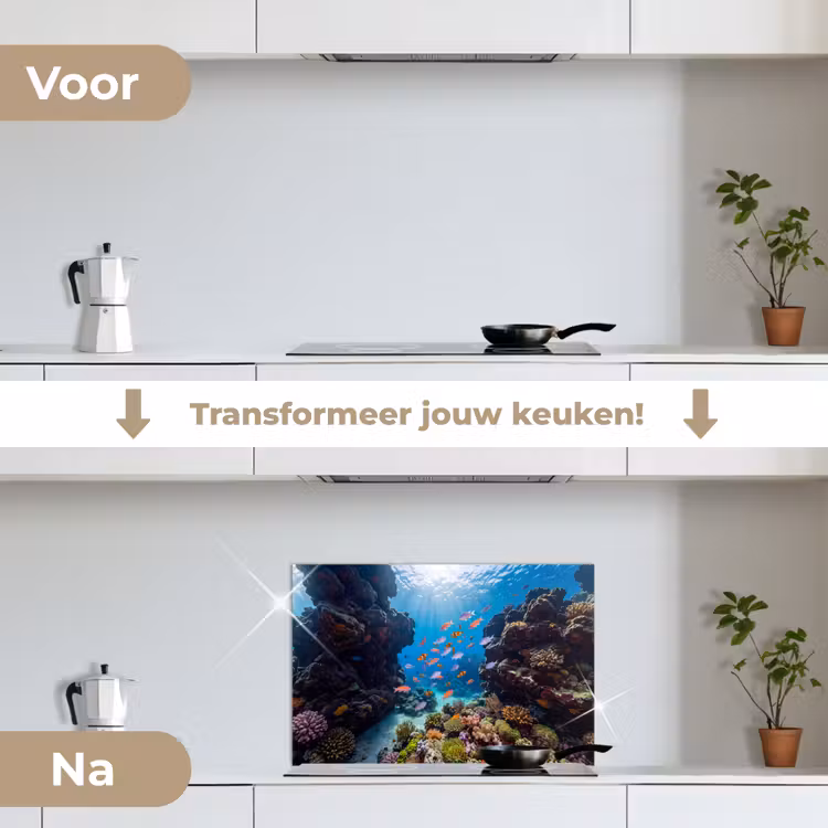 Vis - Koraalrif - Onderwater - Levendig - Blauw keuken achterwand spatscherm klein -voor_na_NL