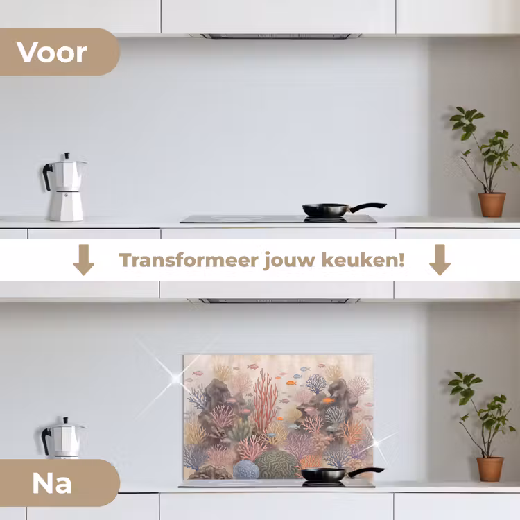 Vis - Koraalrif - Onderwaterwereld - Illustratie keuken achterwand spatscherm klein -voor_na_NL